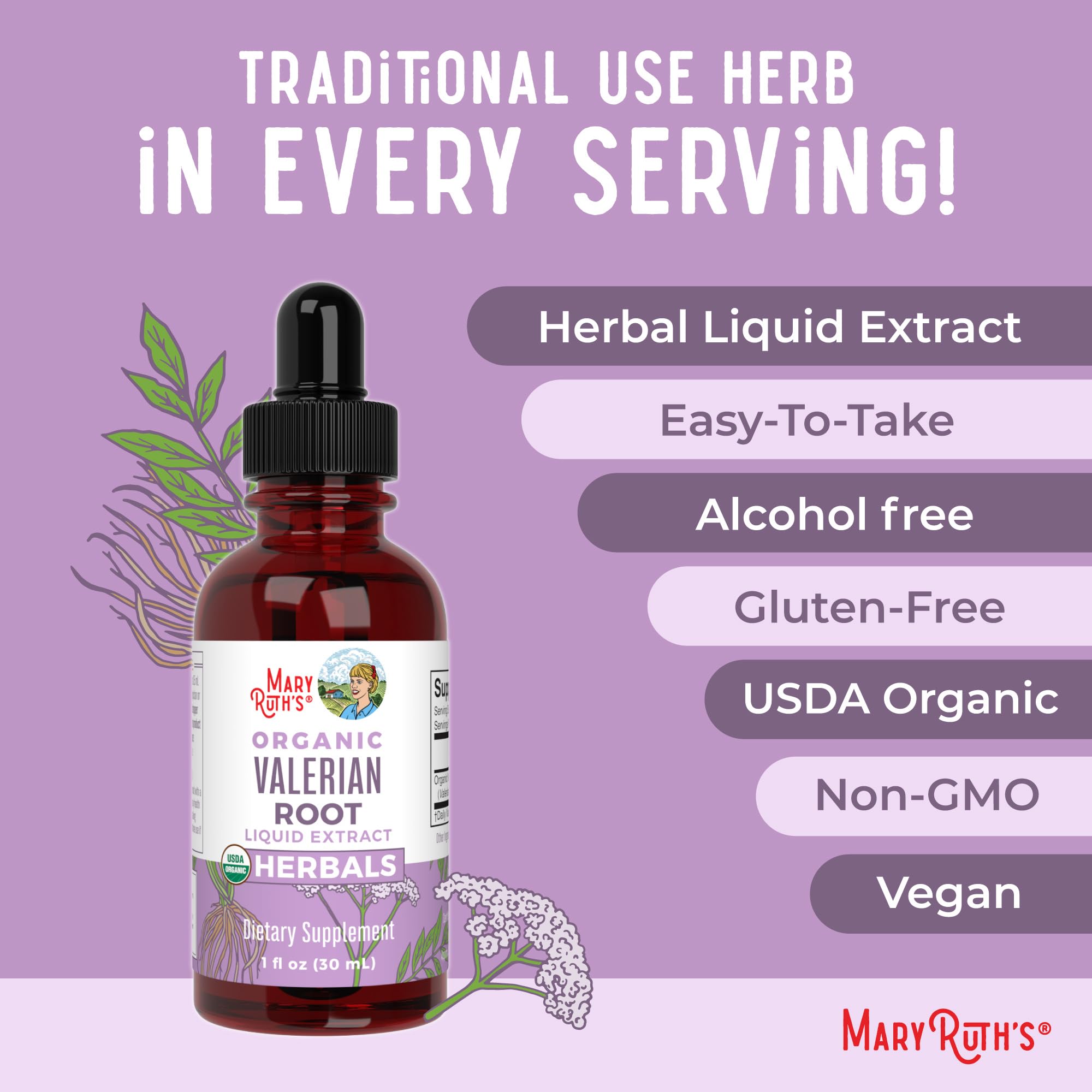 MARYRUTH'S Organics Valerian Root Liquid Drops | 2 Month Supply | Sugar Free | USDA Organic Valerian Root Drops | Support Sleep | Calm and Stress Relief