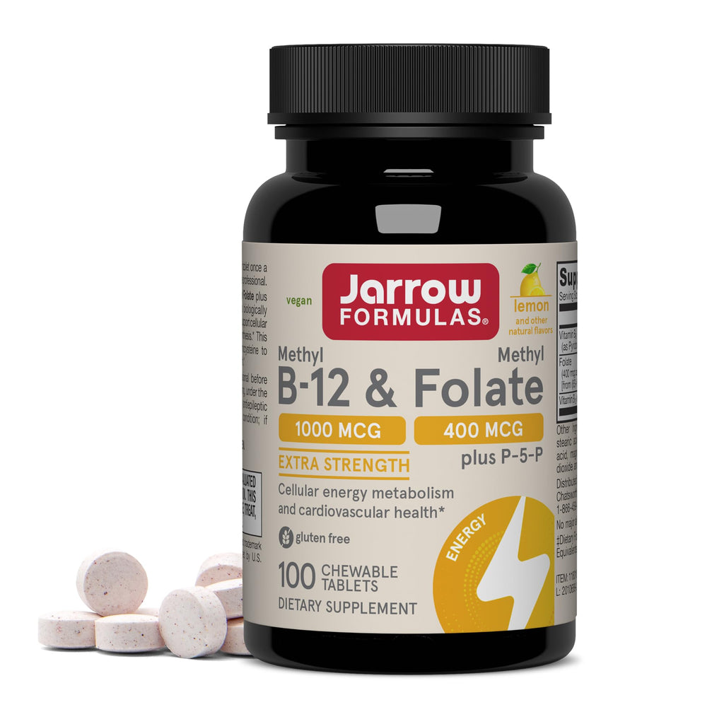 Jarrow Formulas Methyl B-12 & Methyl Folate, Bioactive Vitamin B9 & Vitamin B12 Supplement, Supports Cellular Energy Production, Healthy Brain Function & Metabolism
