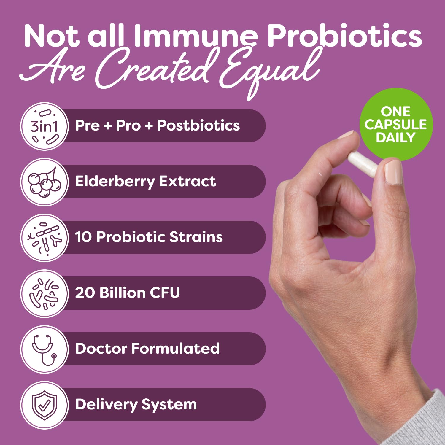 Probulin Total Care Immune = Prebiotics + Probiotics + Postbiotics + Elderberry to Support Immune & Gut Health - 20 Billion CFU - 10 Probiotic Strains, 30 Vegan Capsules Probulin Au supplements