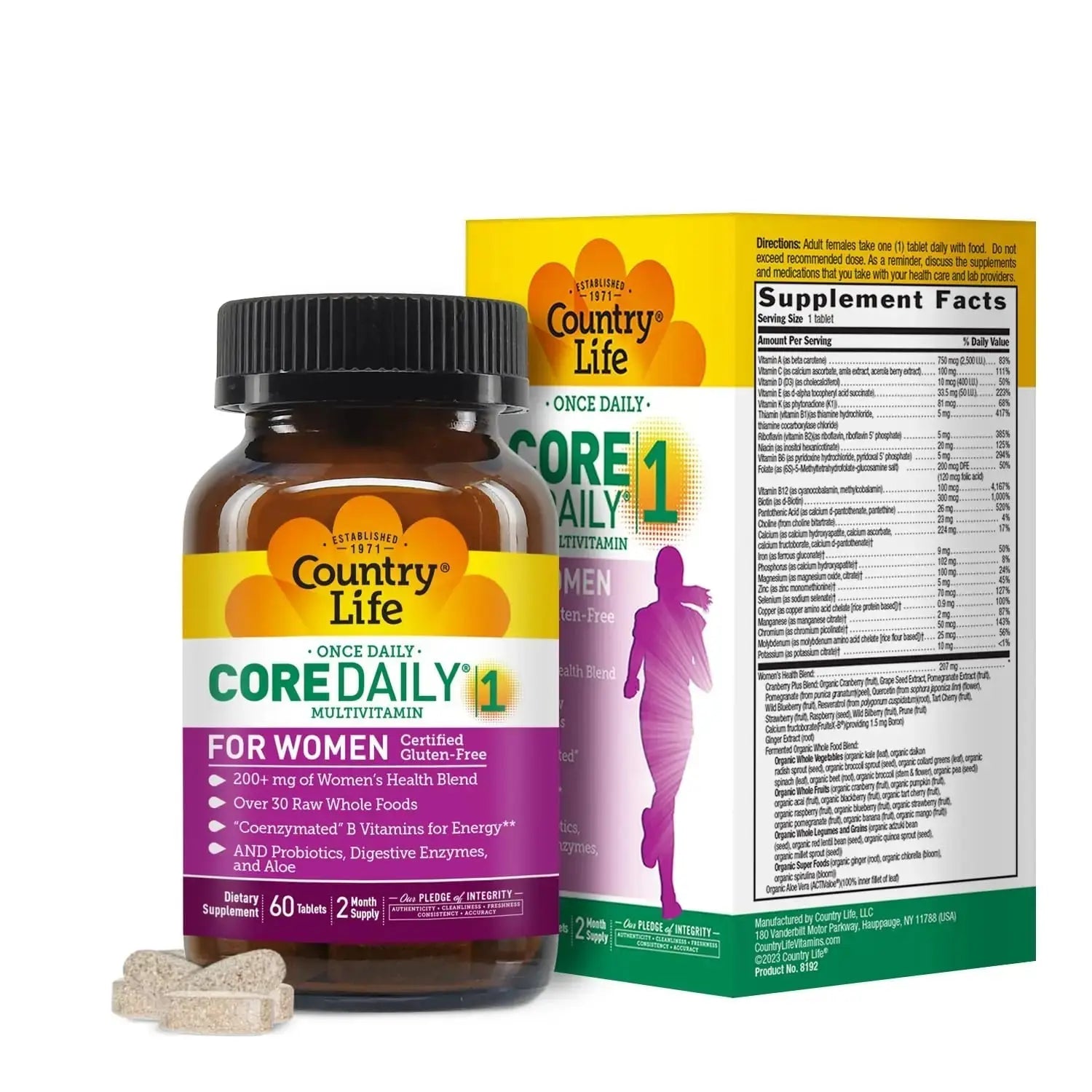 Country Life Women’s Core 1 Daily Multivitamin with Iron, Cranberry, Probiotics, and Digestive Enzymes-Certified Gluten-Free Formula for Energy Country Life Au supplements
