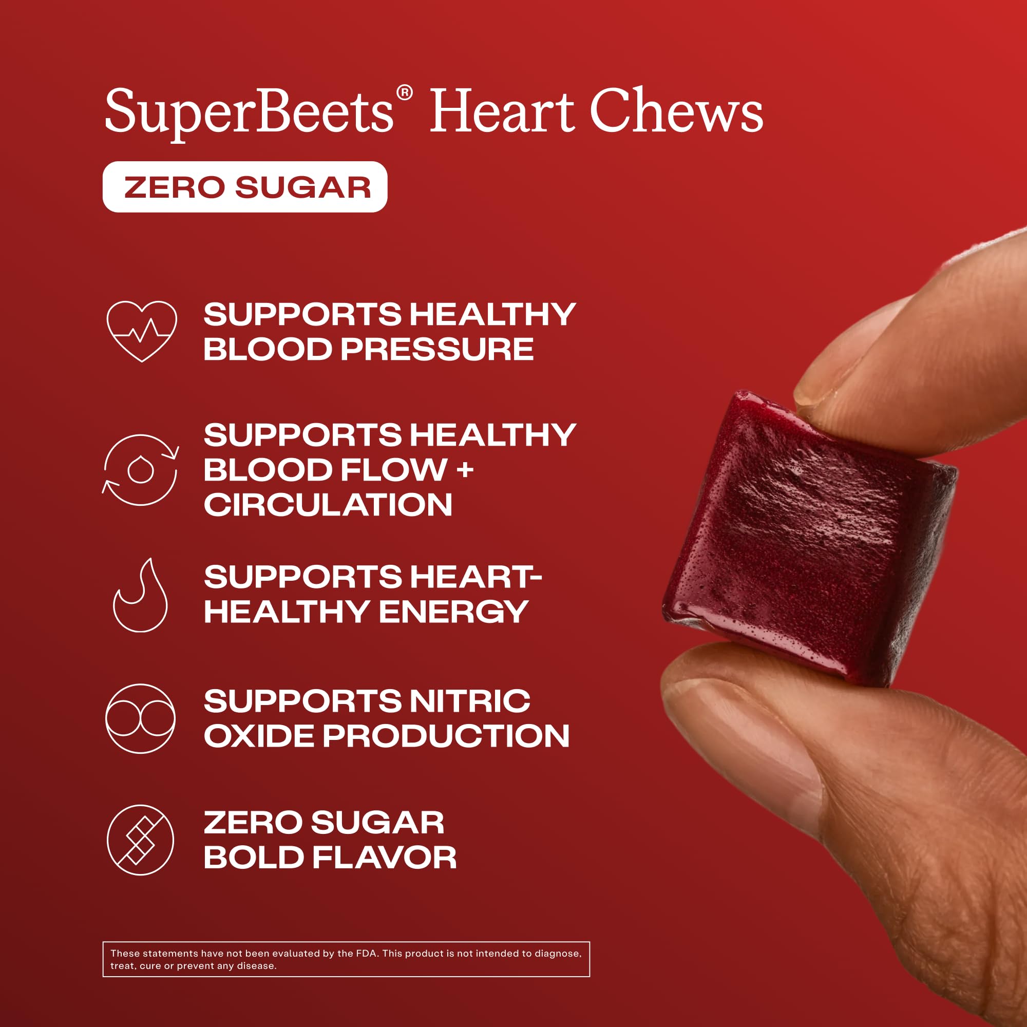 Humann SuperBeets Heart Chews Zero Sugar, Beet Root Supplement, Energy, Nitric Oxide and Blood Pressure Support, Grape Seed Extract & Non-GMO