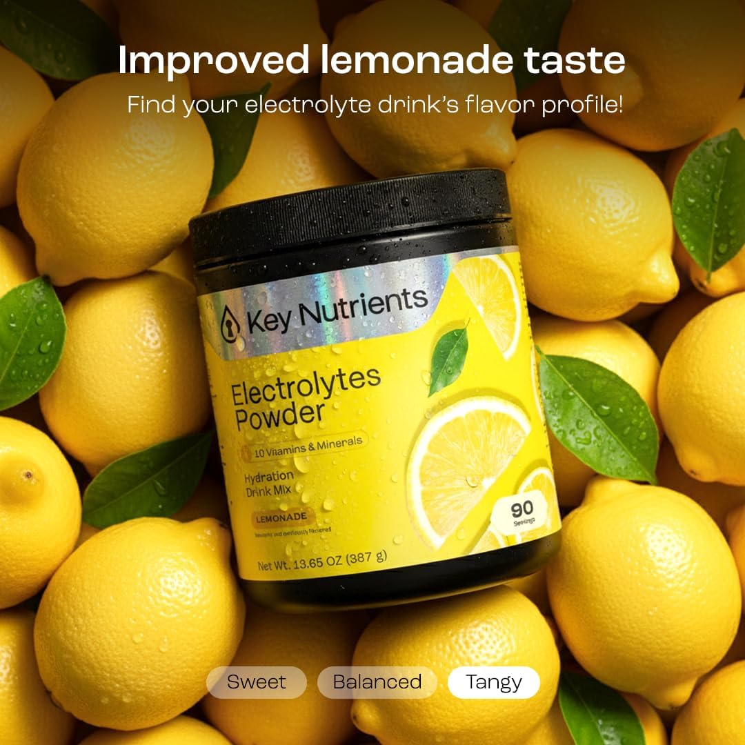 KEY NUTRIENTS Multivitamin Electrolytes Powder No Sugar - Refreshing Lemonade Electrolyte Powder - Sodium & Energy Supplement - Hydration Powder
