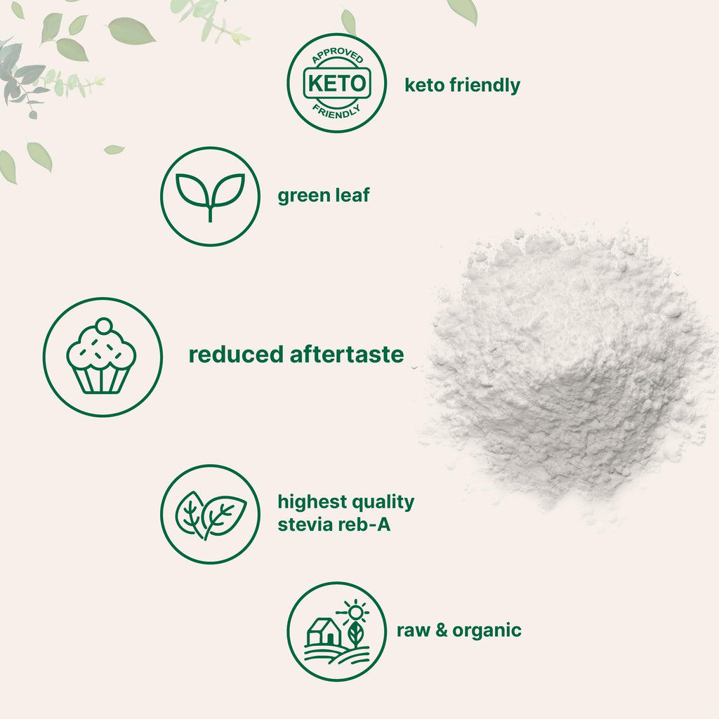 Micro Ingredients Pure Organic Stevia Powder, 8 Ounces, 1418 Serving, Highest Grade Stevia Green Leaf Extract Reb-A, Reduced Bitter Aftertaste, 0 Calorie, Natural Sweetener