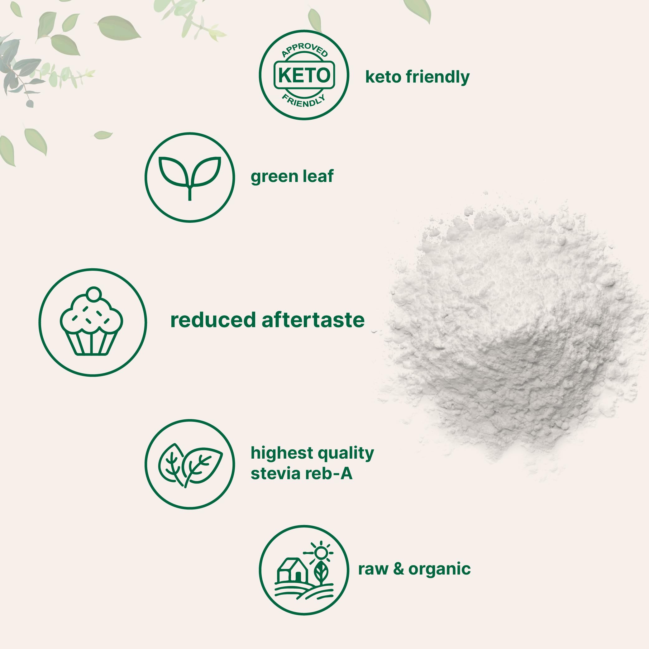 Micro Ingredients Pure Organic Stevia Powder, 8 Ounces, 1418 Serving, Highest Grade Stevia Green Leaf Extract Reb-A, Reduced Bitter Aftertaste, 0 Calorie, Natural Sweetener
