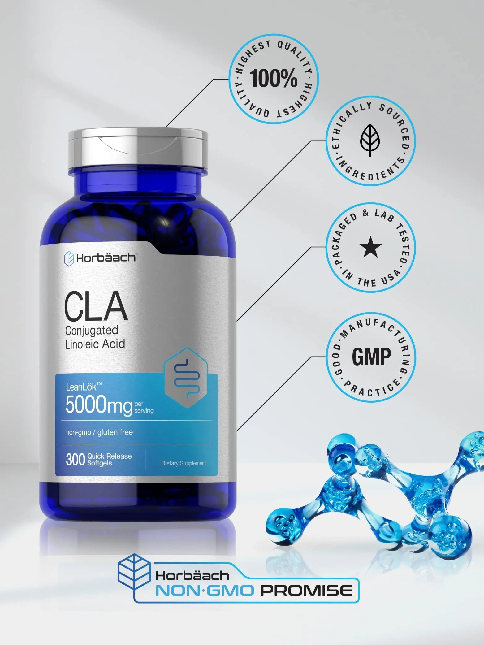 CLA Supplement | 300 Softgel Pills | Maximum Potency | Conjugated Lineolic Acid from Horbäach Au supplements