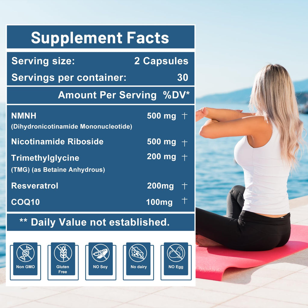 500mg NMNH, NMN Supplement Alternative with NR, TMG, Resveratrol, COQ10, NAD Supplement, Anti Aging, Energy, Boost NAD+ Levels, 60 Capsules inGreens Au supplements