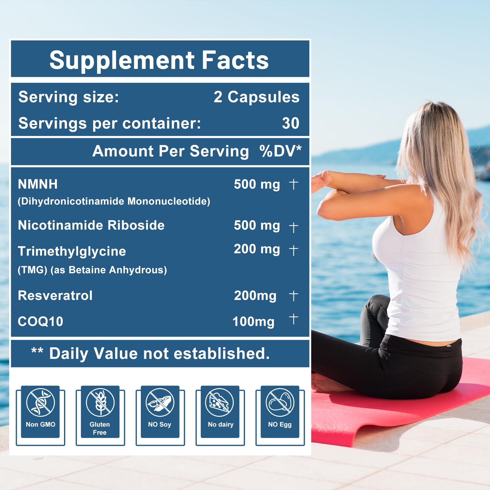 500mg NMNH, NMN Supplement Alternative with NR, TMG, Resveratrol, COQ10, NAD Supplement, Anti Aging, Energy, Boost NAD+ Levels, 60 Capsules inGreens Au supplements