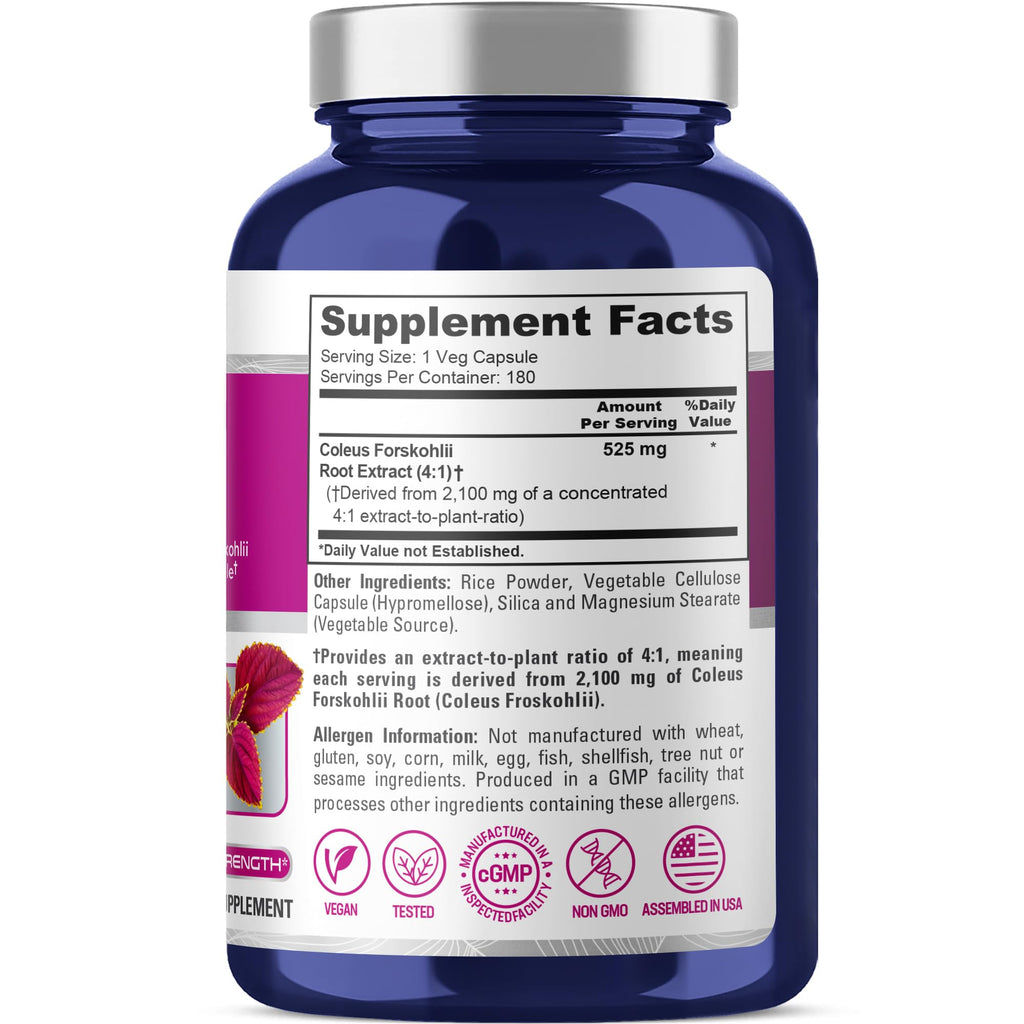 NusaPure Forskohlii 4:1 Extract, 525 mg Equivalent to 21,00 mgper Veggie Caps - 180 Capsules (Non-GMO, Vegan & Gluten Free) NusaPure Au supplements