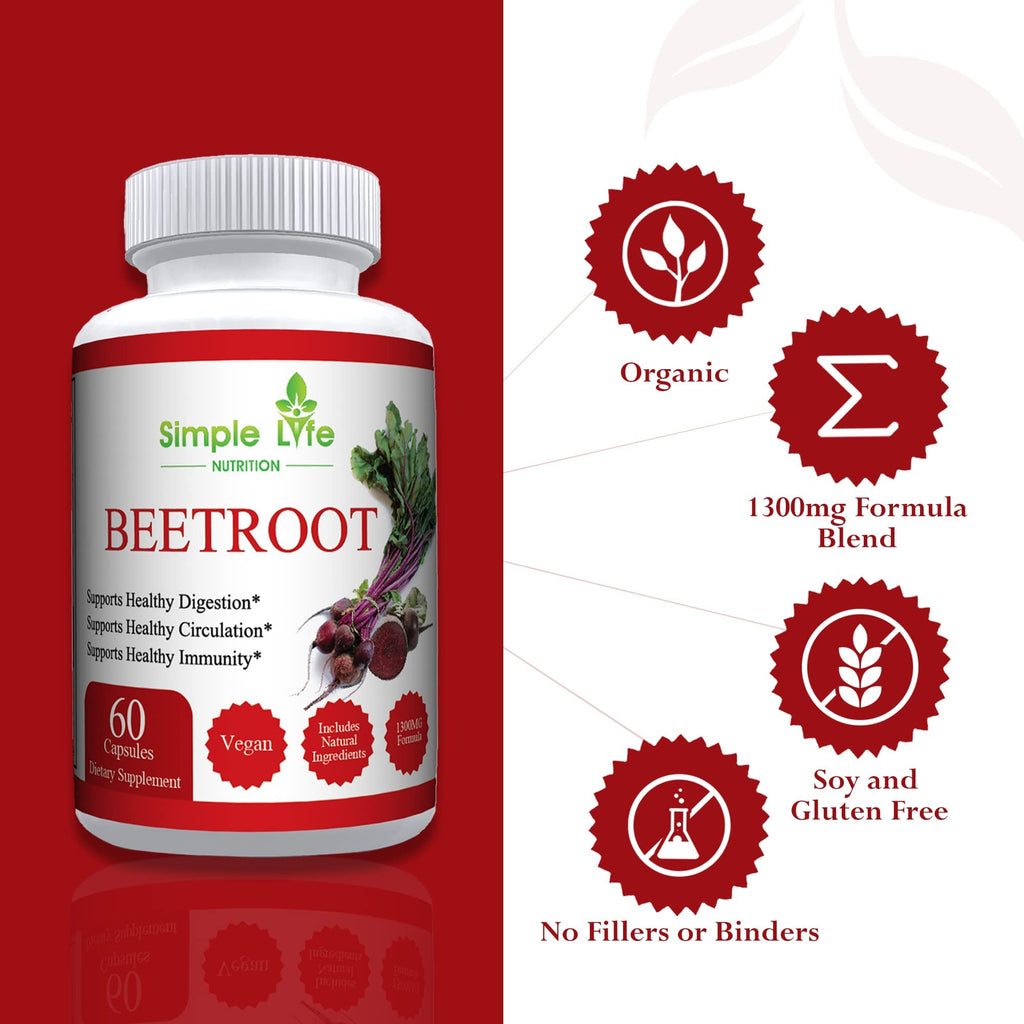 Simple Life Nutrition Organic Beet Root Powder Capsules - Nitric Oxide Booster for Men Simple Life Nutrition Au supplements