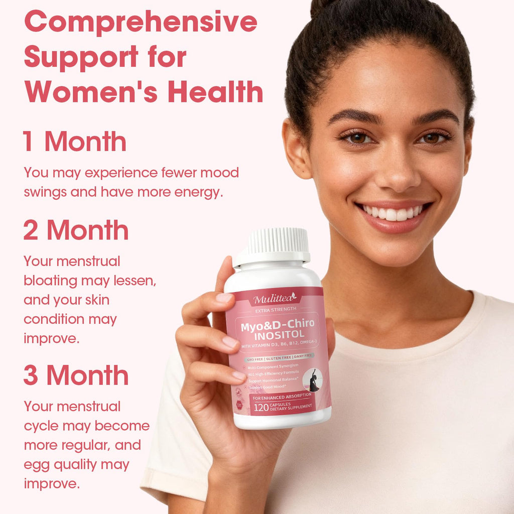 Mulittea Myo-Inositol & D-Chiro Supplement for Women - 14-in-1 Liposomal Inositol with Folic Acid,Omega-3 & Multivitamin for Hormone Balance,Support Ovarian,Skin & Mood- 40:1 Vegan 120 Capsules Mulittea Au supplements
