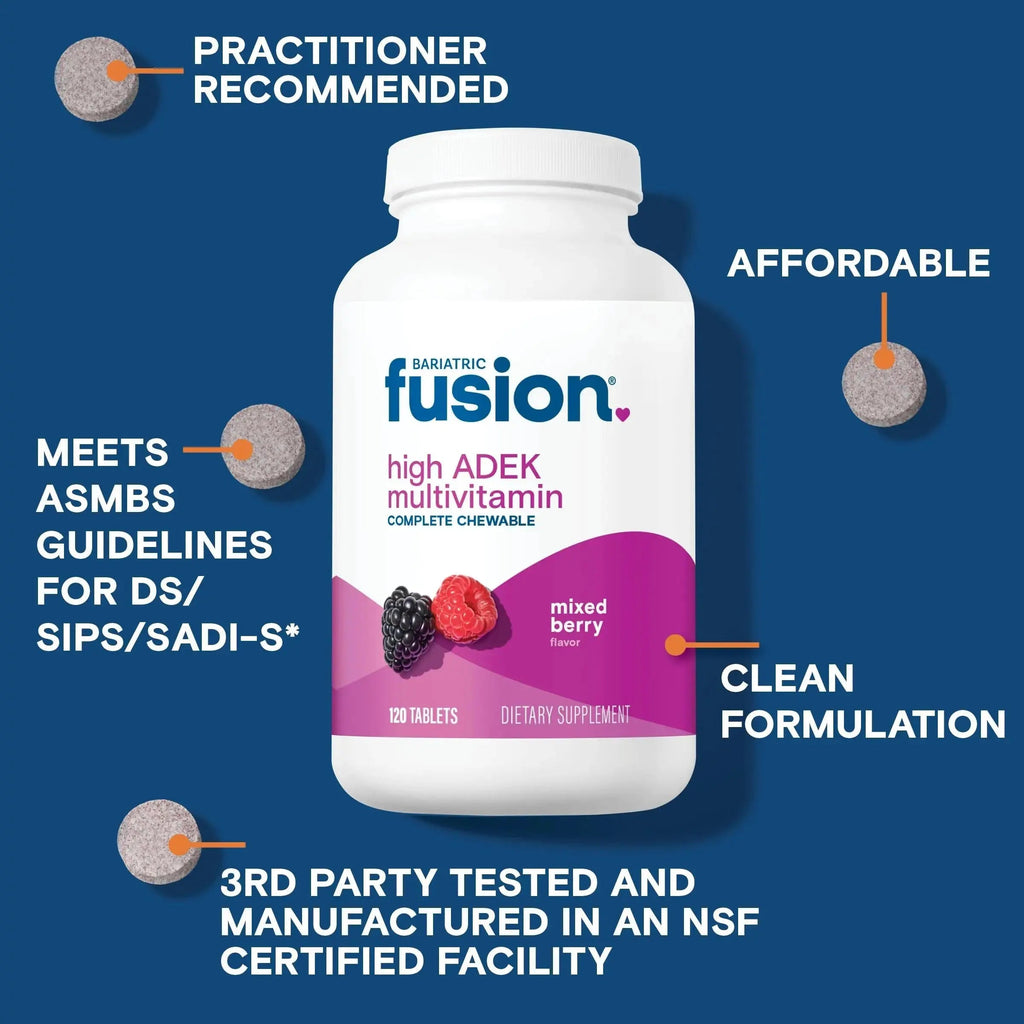 Bariatric Fusion Chewable Multivitamin with High ADEK Vitamins | Multi for Duodenal Switch Patients | Mixed Berry Flavored Tablets | Bariatric Fusion Au supplements