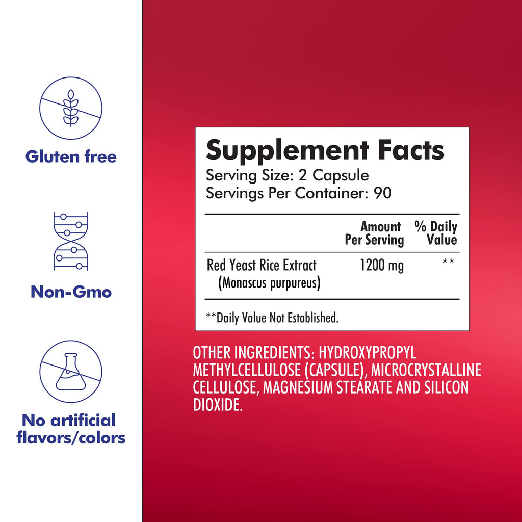 Santo Remedio Red Yeast Rice, Supports Cardiovascular System, Dietary Supplement, 1200 mg per Serving, 180 Capsules