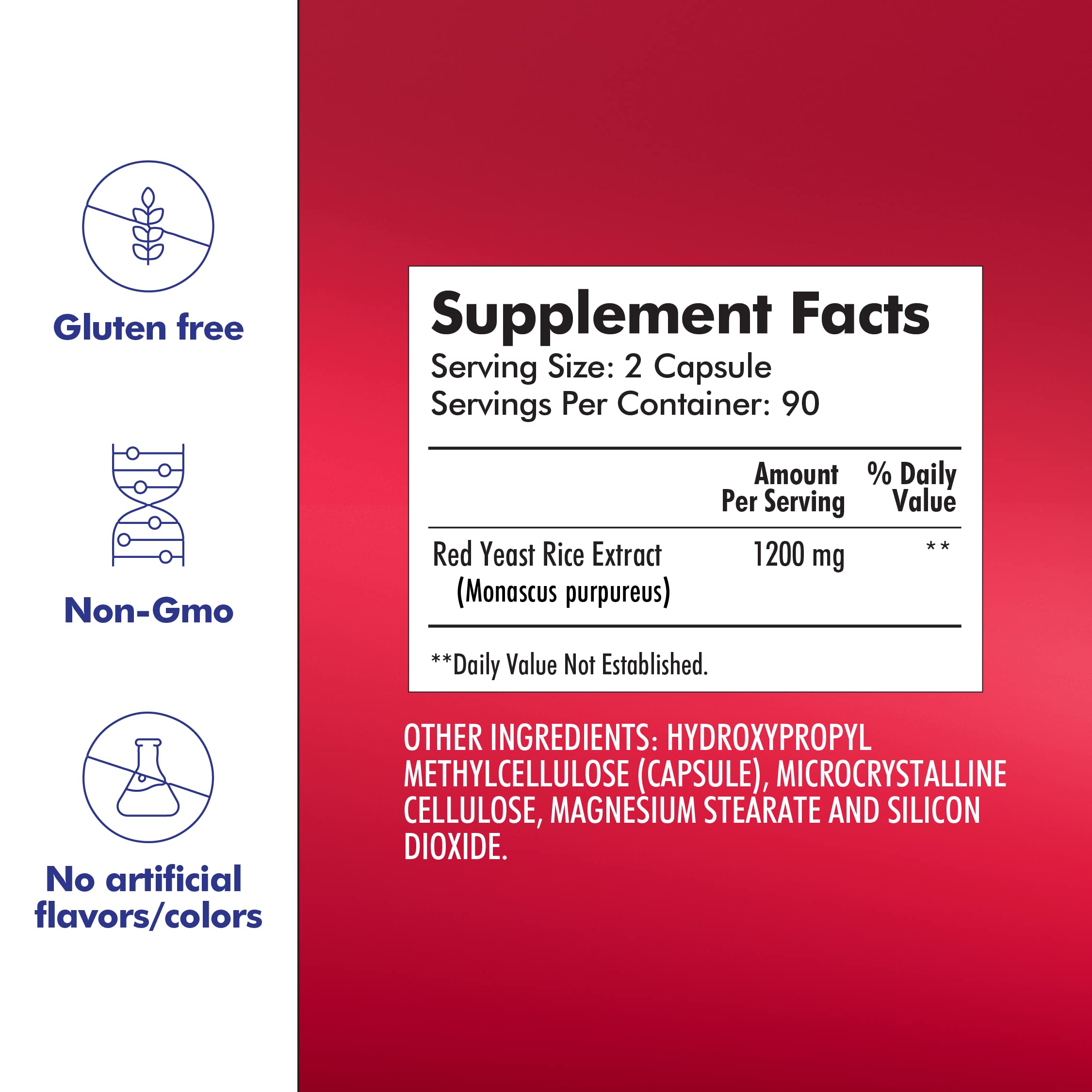 Santo Remedio Red Yeast Rice, Supports Cardiovascular System, Dietary Supplement, 1200 mg per Serving, 180 Capsules
