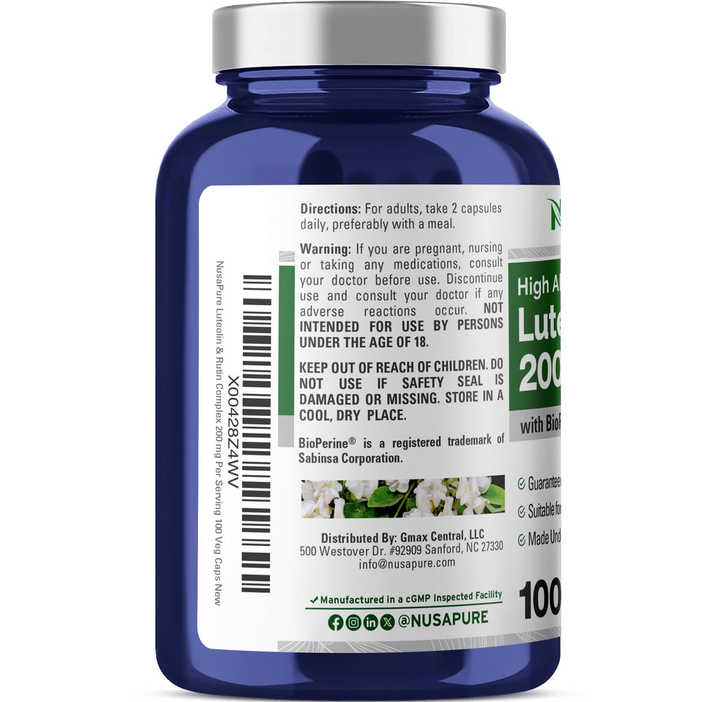 NusaPure Luteolin Complex with Rutin 200 mg | 100 Capsules | Vegetarian, Non-GMO & Vegan Flavonoid Formula NusaPure Au supplements