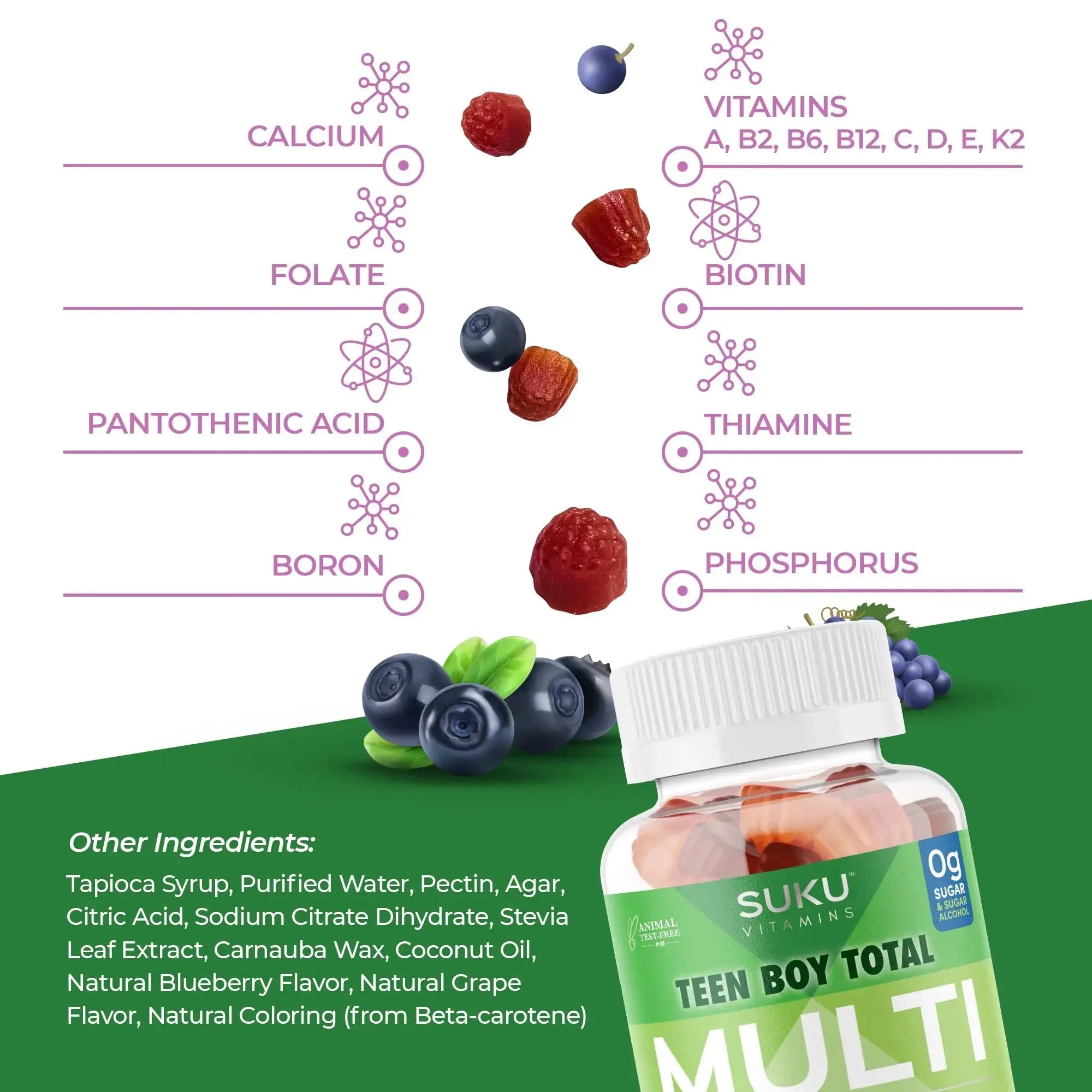 SUKU Teen Boy Multivitamin Gummies – Vitamins A, B12, C, D3, E, Zinc & Biotin – Sugar-Free Vegetarian Supplement SUKU Au supplements