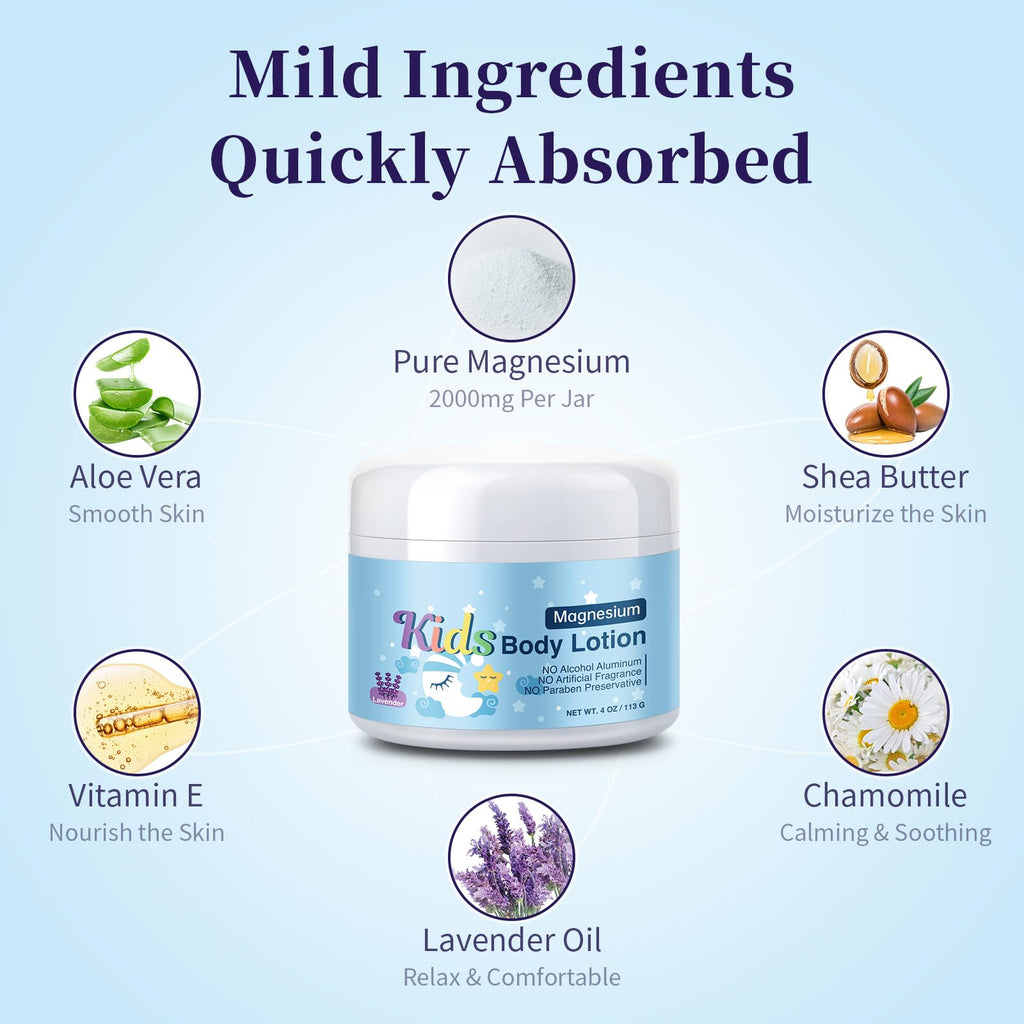 RodPere Magnesium Lotion for Kids & Babies, Bedtime Magnesium Cream for Sleep, Leg Cramps, Lavender Calming Magnesium Oil Lotion for Bone & Muscle Relaxation, Apply to Feet, Legs, Body, 4 OZ. RodPere Au supplements