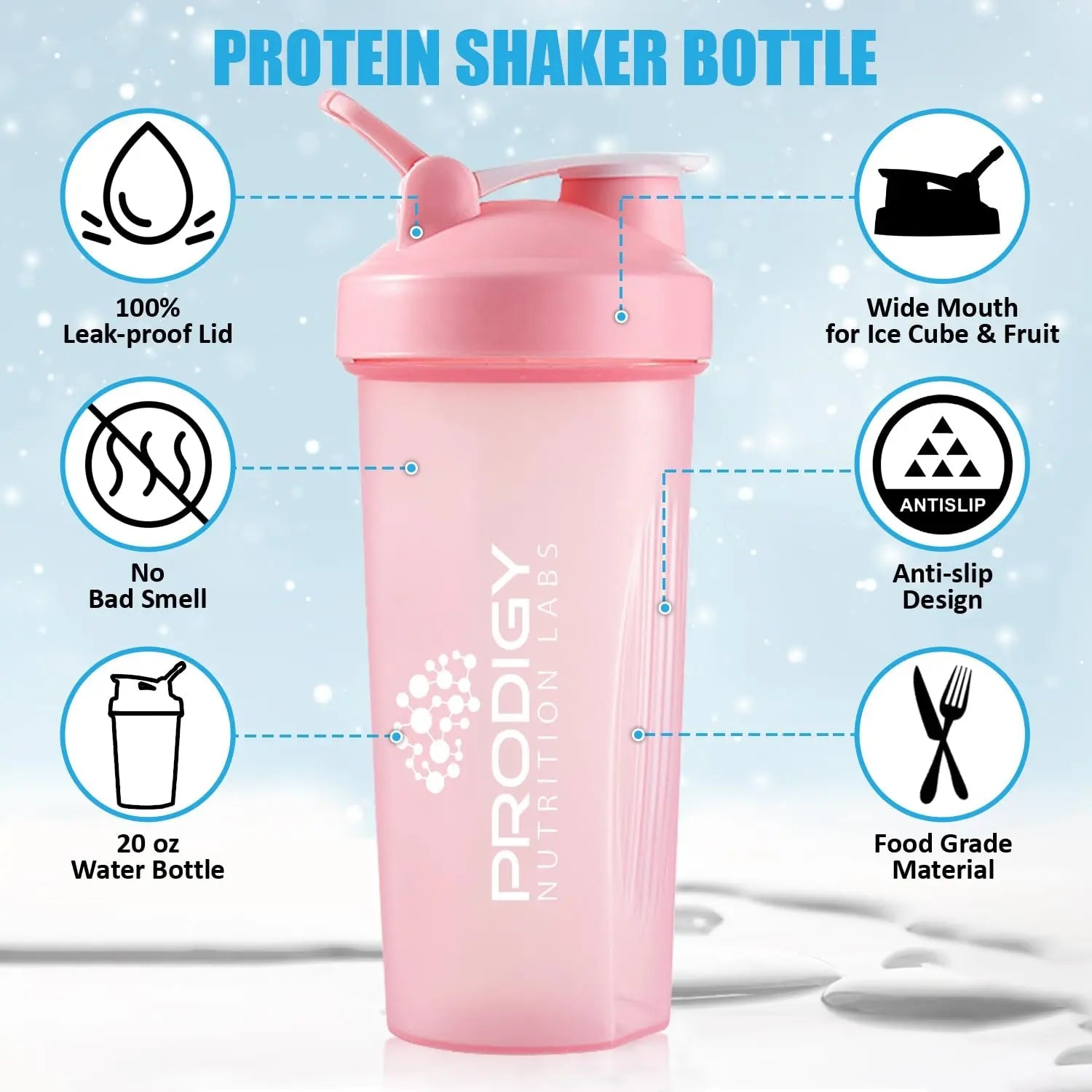 Protein Shaker 20oz Large Shaker Bottle Perfect for Workout Supplements, Protein powder Prodigy Nutrition Labs Au supplements