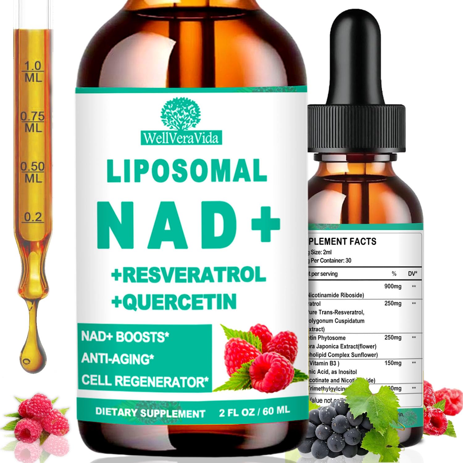 NAD Supplements for Women & Men, Liposomal NAD Nicotinamide Riboside Resveratrol 900mg, TMG, Quercetin, Vitamin B3, Organic Liquid NAD Resveratrol Supplement for Longevity, Energy, Anti-Aging, Focus WellVeraVida Au supplements