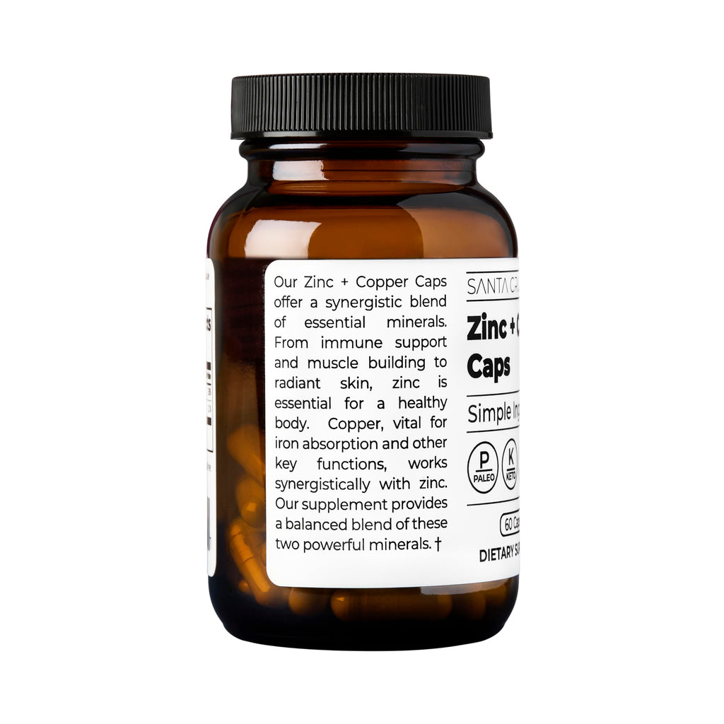 Santa Cruz Paleo, Zinc & Copper Mineral Supplement, High Absorption Formula, Zinc Supplement for Skin & Hair, L Methionine, Copper Gluconate, Trace Minerals