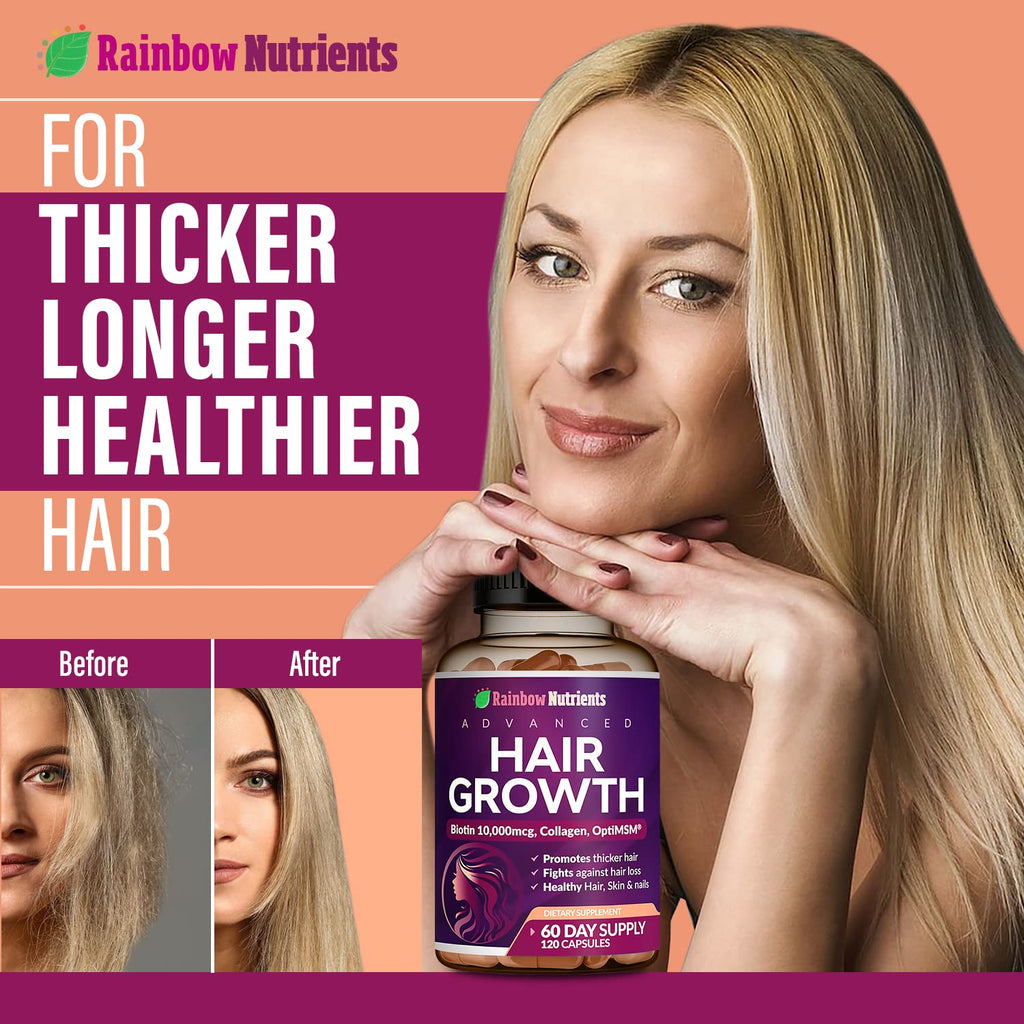 Hair Growth Vitamins for Women | Biotin 10,000mcg, Collagen, Patented OptiMSM®, goMCT