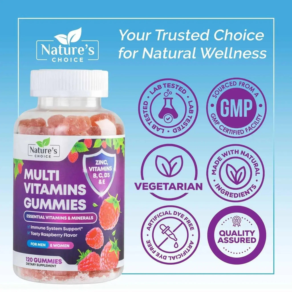 Multivitamin Gummies for Adults - Complete Adult Multivitamins Gummy with Essential Vitamins A, C, D, E, & High Potency B12 for Women & Men Nature's Choice Au supplements