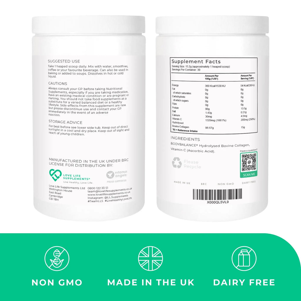BODYBALANCE® Collagen Powder by LLS - Hydrolysed Bovine Collagen Peptides Types 1 & 3 with Vitamin C - Joint, Ligament LOVE LIFE SUPPLEMENTS Au supplements