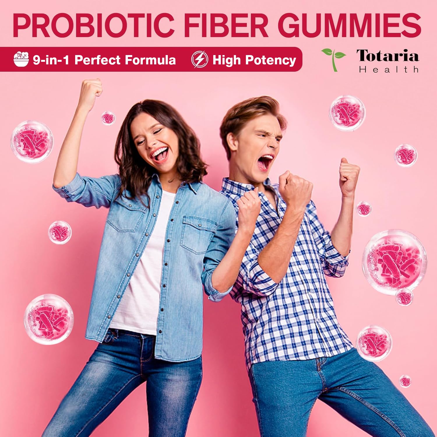 9-in-1 Probiotic Prebiotic Fiber Gummies for Adults & Teens, Sugar-free Fiber Supplement with Psyllium Husk, FOS, Inulin, ACV & 5 Billion CFU Bacillus Coagulans