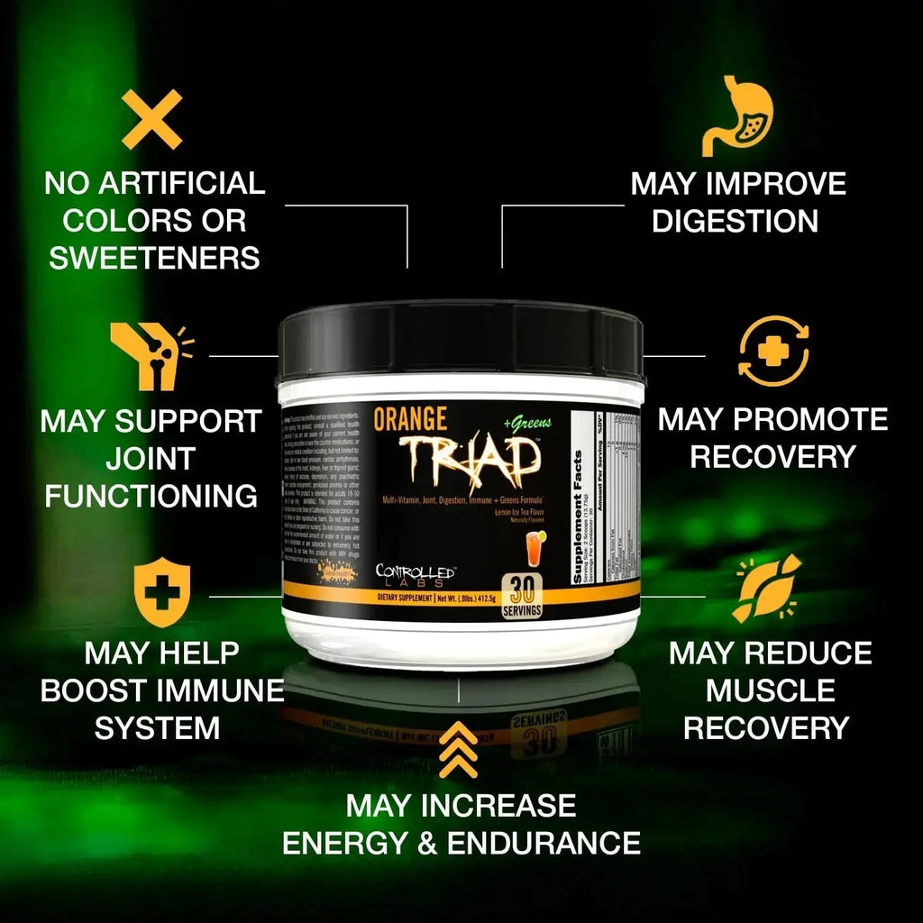 CONTROLLED LABS Orange Triad Plus Greens for Men and Women, 30 Servings Iron Free Sports Supplement for Overall Health CONTROLLED LABS Au supplements