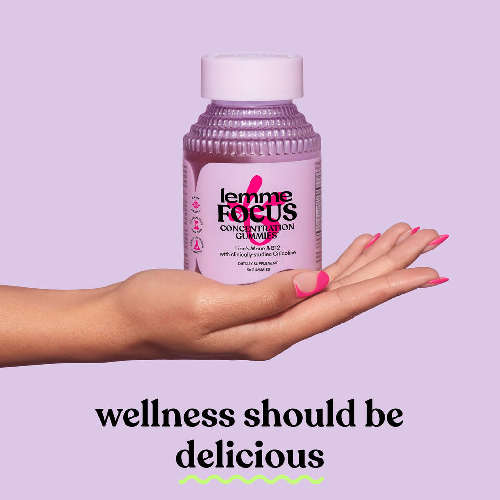 Lemme Focus Concentration & Brain Health Gummies with Cognizin Citicoline, Lion's Mane Mushroom, Vitamin B12 to Support Focus + Concentration