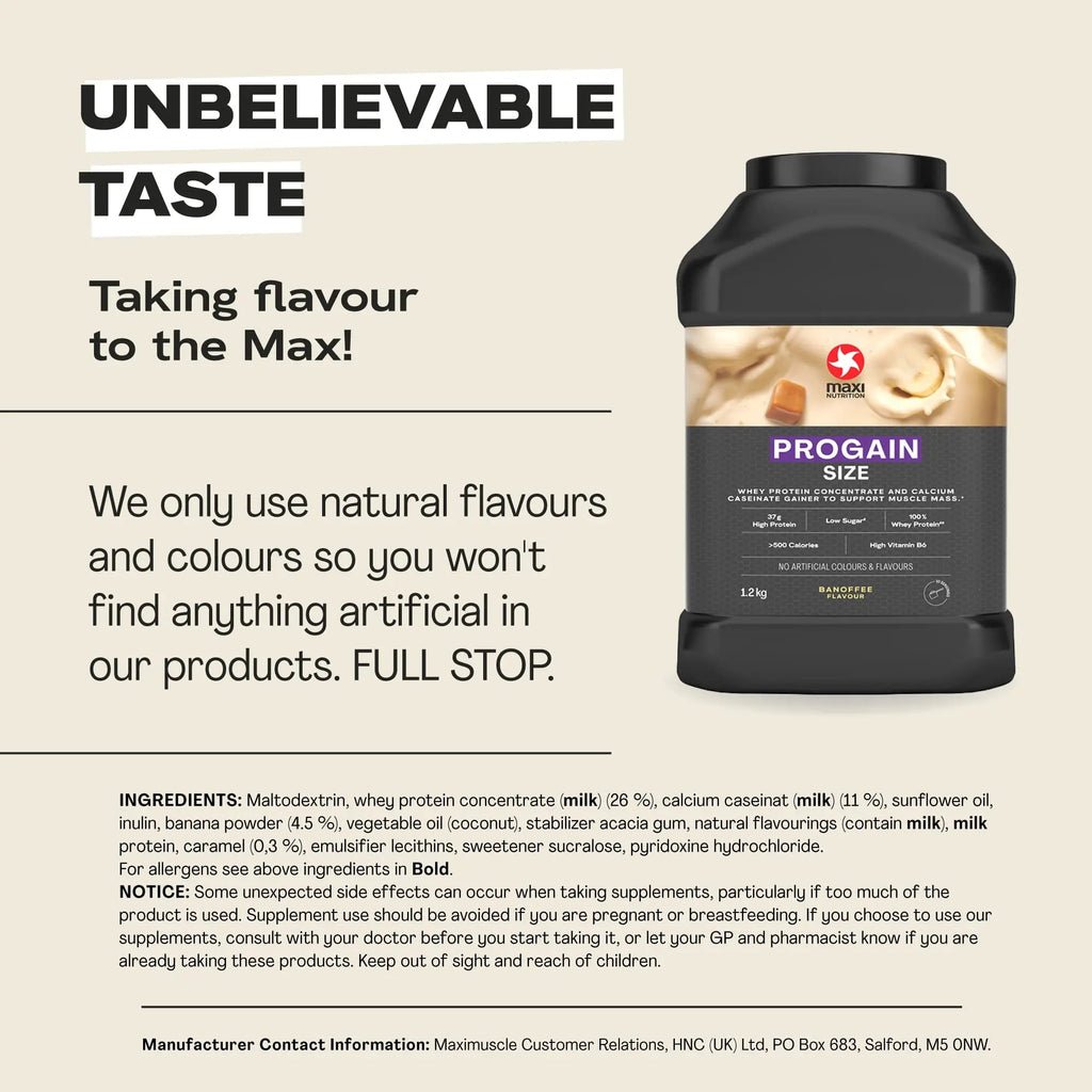 MaxiNutrition - Progain, Banoffee - Whey Protein Powder for Size & Muscle Mass – Low Sugar MaxiNutrition Au supplements