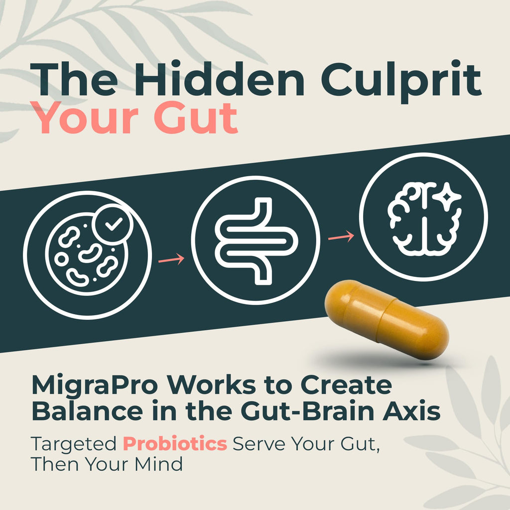 Dr. Munnerlyn MigraPro with Probiotics, Brain and Gut Health Support Supplement with Magnesium, Riboflavin, CoQ10, Ginger Root, Asian Ginseng, Vitamin C, Feverfew & Turmeric, Gluten Free, 90 Capsules Dr. Munnerlyn Au supplements