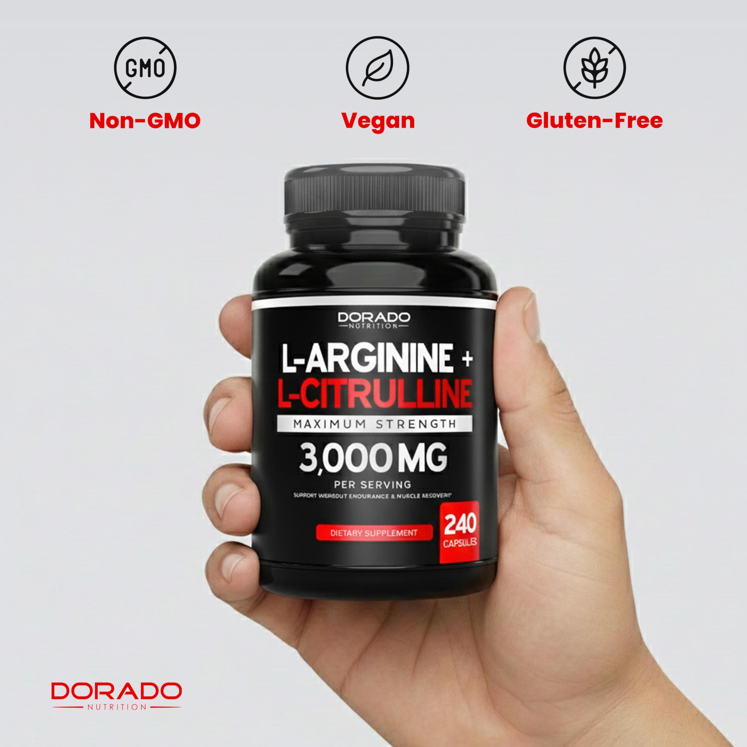 L Arginine L Citrulline Supplement 3000mg (240 Capsules) Nitric Oxide Pills for Men - Stamina, Endurance, Performance for Workouts - NO Supplements for Men