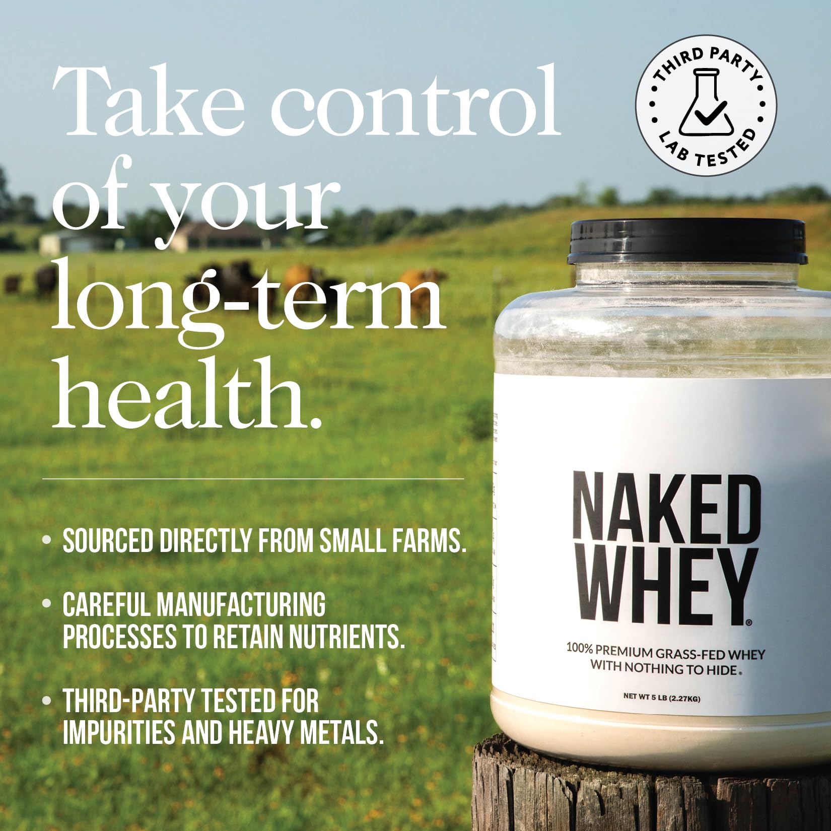 NAKED Whey 1Lb - Only 1 Ingredient, Grass Fed Whey Protein Powder, NSF Certified, Undenatured, No Gmos, No Soy, Gluten Free