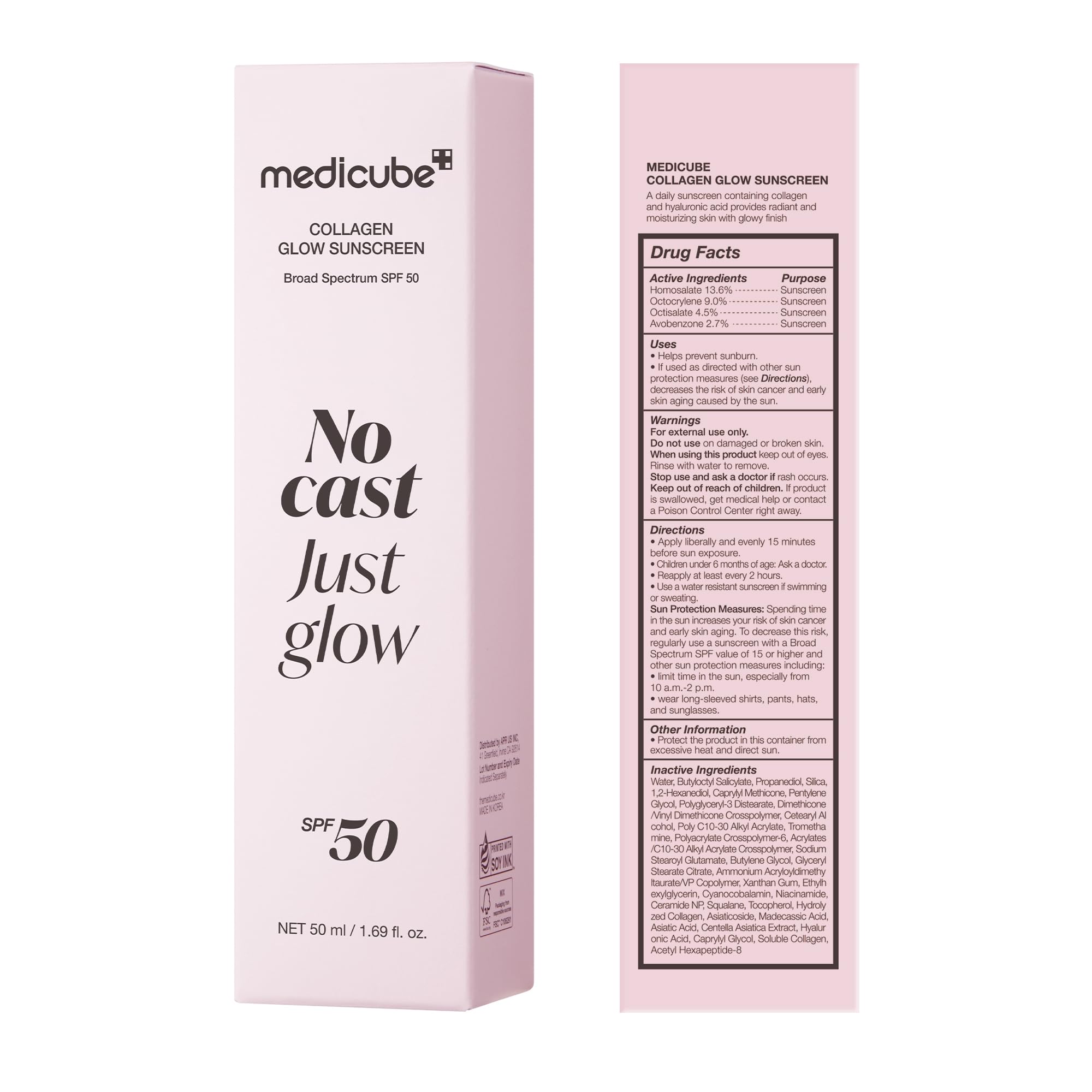 medicube No Cast Just Glow Collagen Sunscreen | SPF 50 Broad Spectrum Face Sunscreen