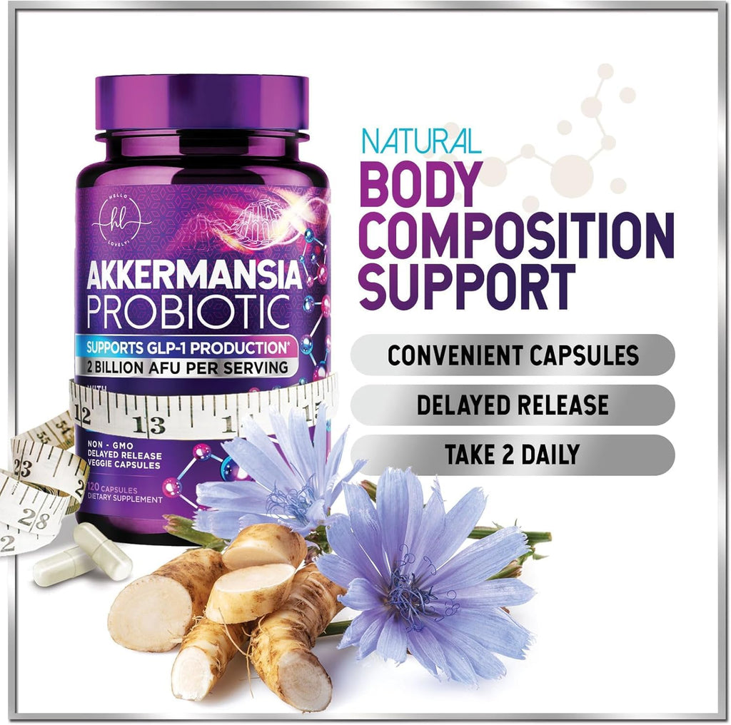 Akkermansia Probiotic - 2 Billion AFU per Serving - Best Strain for GLP-1 Production Support with Prebiotic Fiber for Natural Digestive & Gut Health