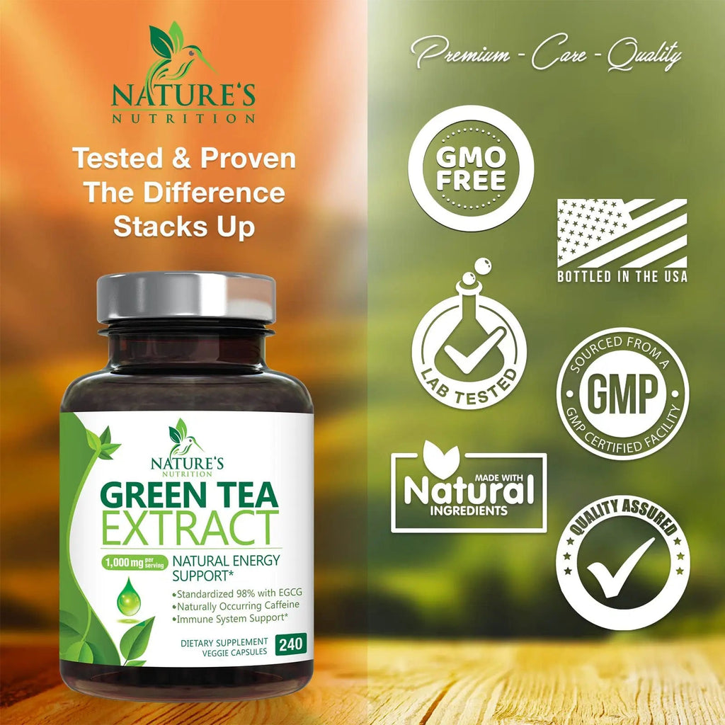 Green Tea Extract Capsules 1000mg 98% Standardized EGCG - 3X Strength for Natural Nature's Nutrition Au supplements