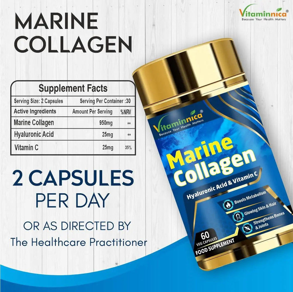 Vitaminnica Marine Collagen Capsules with Hyaluronic Acid & Vitamin C - Skin, Hair, Bones & Joints Vitaminnica Because your Health Matters Au supplements