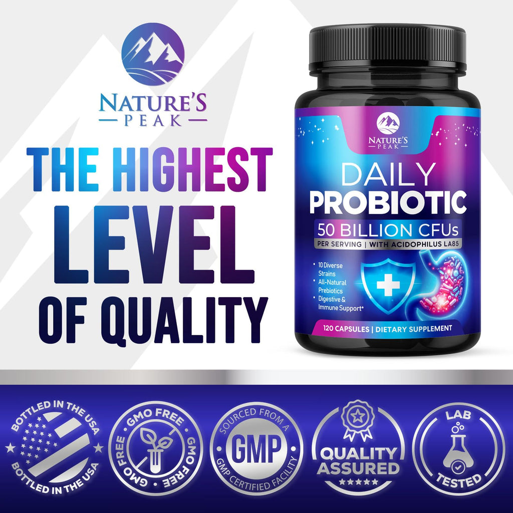 Probiotics 50 Billion CFU Per Serving - 10 Premium Strains + Digestive Enzymes & Prebiotics - Best Probiotic for Women & Men, Supports Immune,