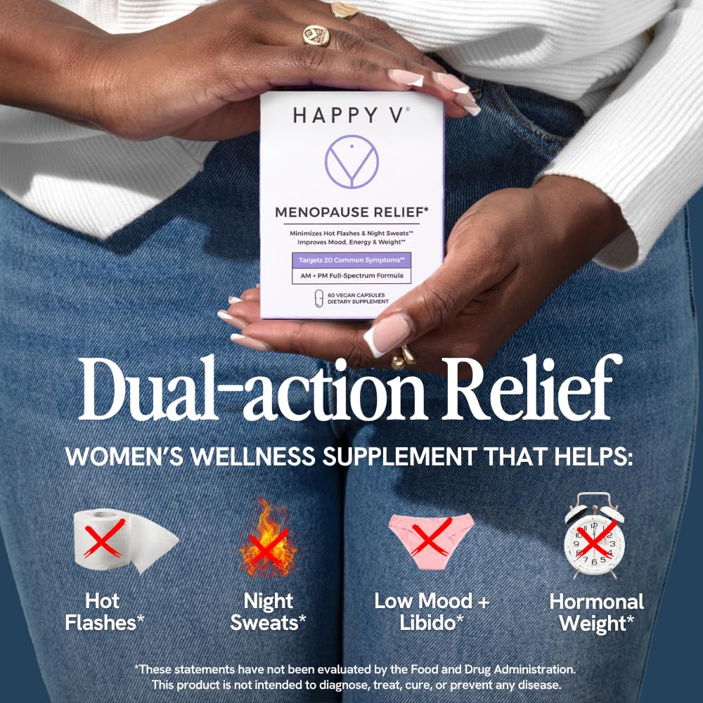 Happy V Menopause Relief Supplement for Women – Hormone Balance, Hot Flash & Night Sweat Support, Mood & Energy Booster, Vaginal Wellness, Perimenopause & Postmenopause Support – 60 Vegan Capsules Happy V Au supplements