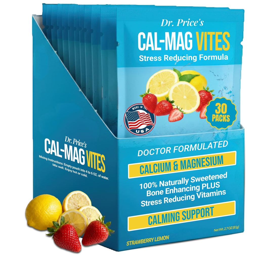 Dr. Price’s Cal-Mag Vites – Strawberry Lemon, 30 Packs | Calcium Magnesium Powder Packets + Vitamin D3, K & Boron | Calming Bone & Muscle Support for Kids & Adults | Doctor-Formulated, Made in USA Dr. Price's Vitamins Au supplements