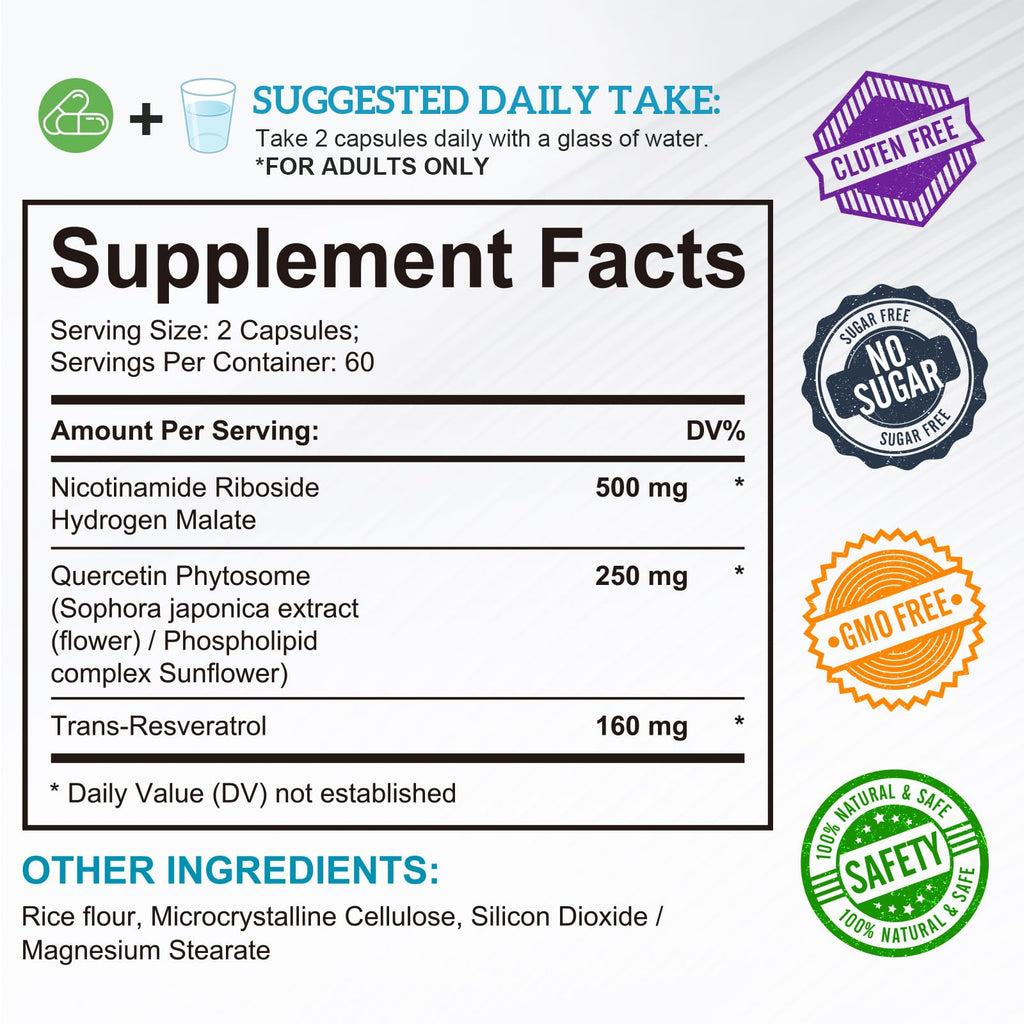 Daiasns NAD Supplement for Men and Women - Liposomal Nicotinamide Riboside, Quercetin, NAD+ Supplement with Resveratrol 910mg - Supports Muscle, Brain, Energy, 120 Capsules Daiasns Au supplements