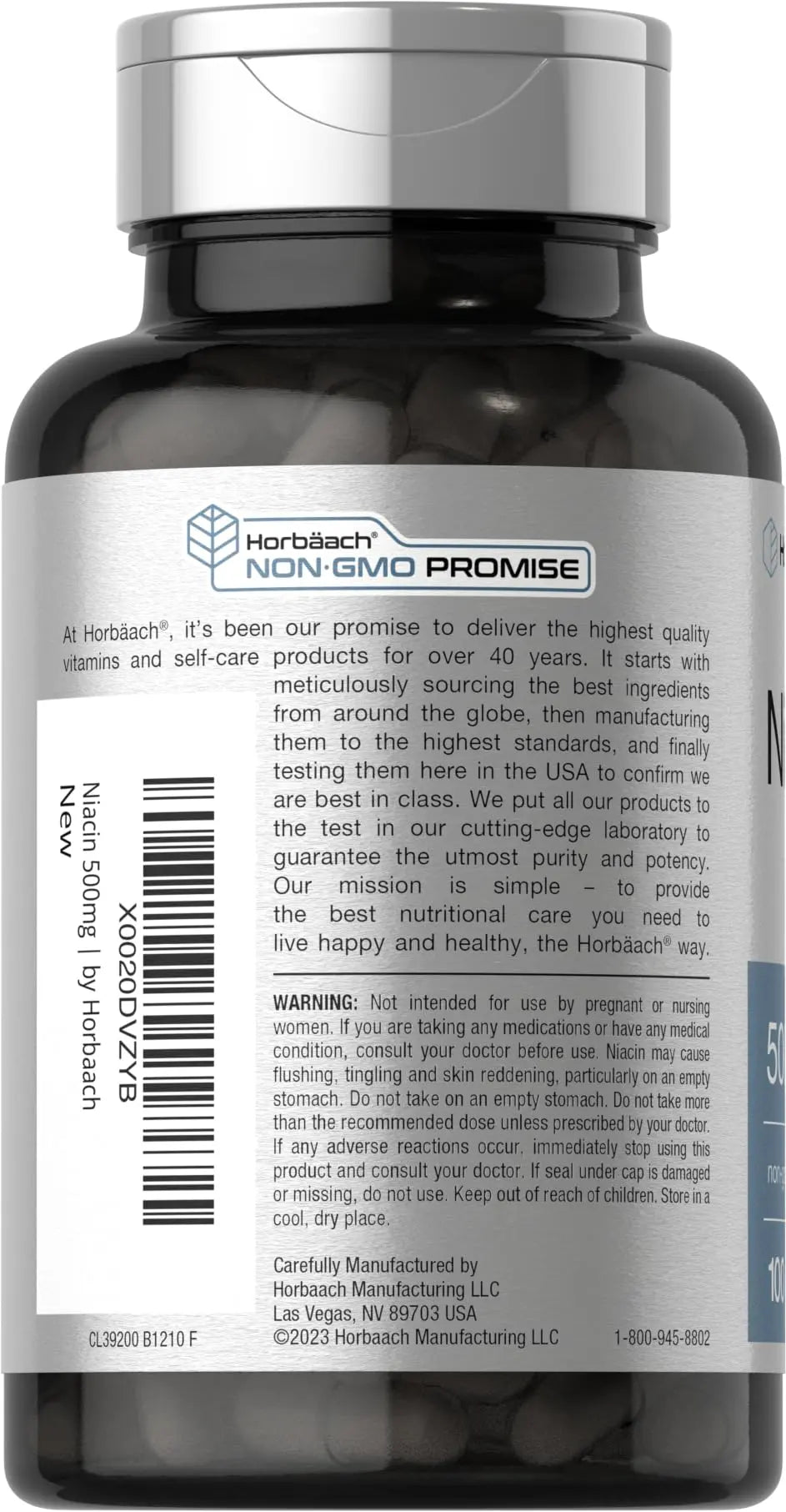 Niacin | Vitamin B3 500mg | 100 Capsules | with Flushing | Non-GMO, and Gluten Free Horbäach Au supplements