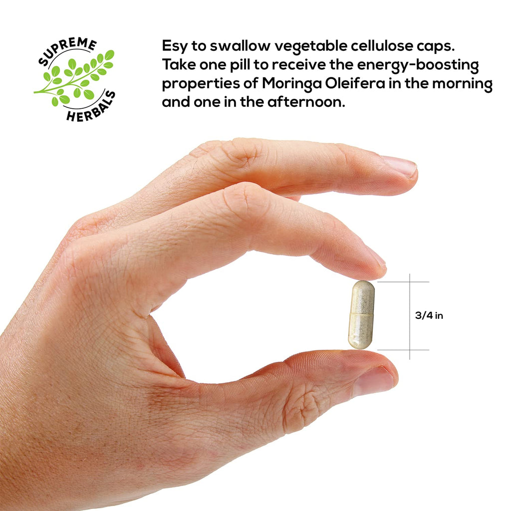 SUPREME HERBALS, 100% Raw and Pure Moringa Leaf Powder Capsules. Organic Certified Moringa Leaf. Natural Superfood with Essential Amino Acids