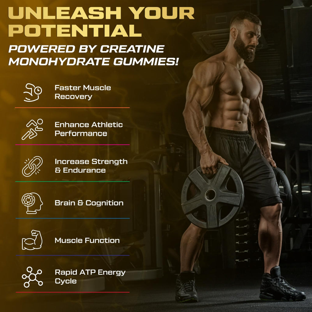 ZyterX Creatine Monohydrate Gummies for Men & Women, 9000MG Creatine Gummies Sugar Free with L-Taurine, BCAA 2:1, B12 B6 for Boost Strength, Focus & Endurance,