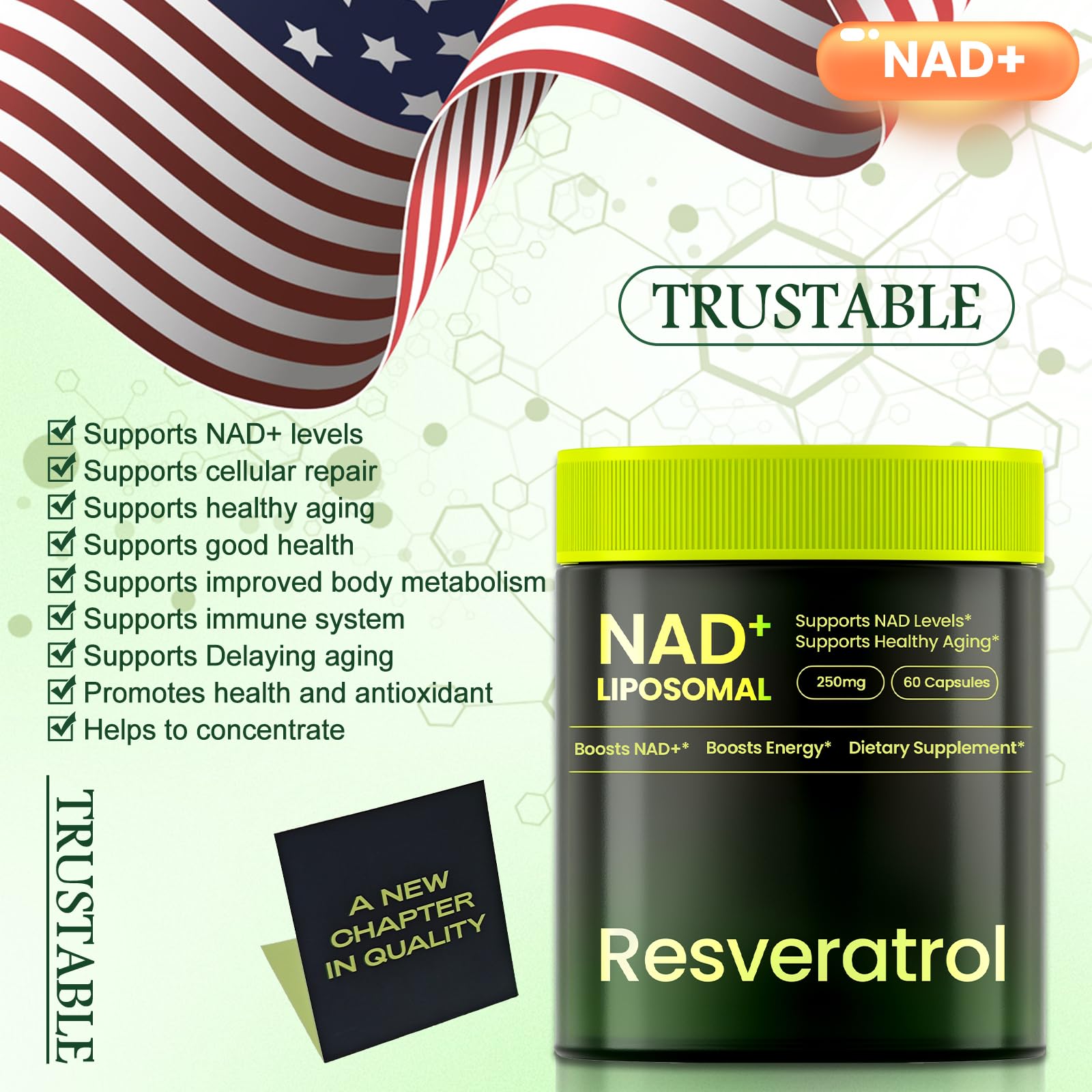 Lyndops NAD Supplement, Liposomal Nicotinamide Riboside Resveratrol 250mg, NMN Alternative, High Purity NAD Supplement for Women & Men, Anti-Aging, Cellular Energy, Mental Focus - 60 Capsules Lyndops Au supplements
