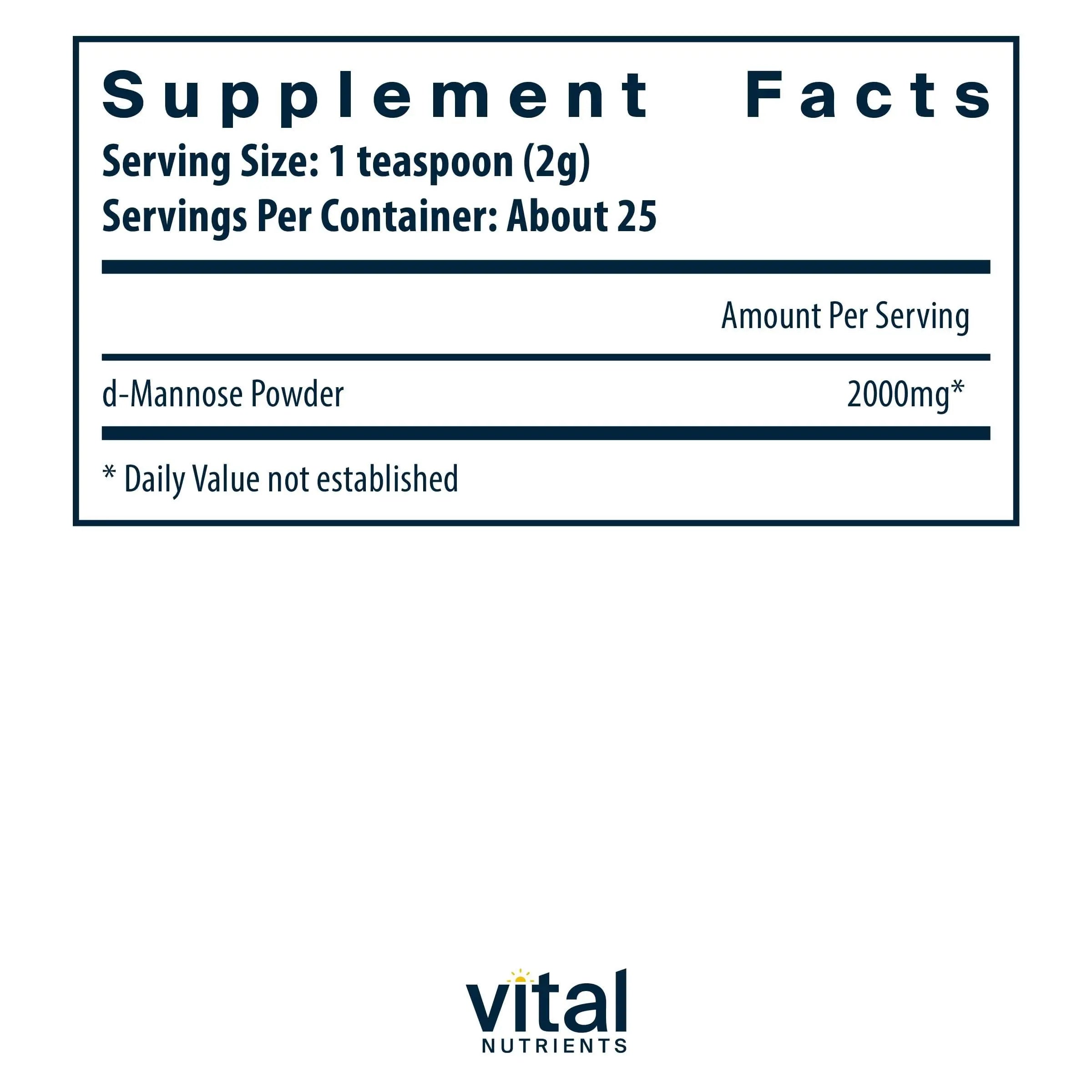 Vital Nutrients Mannose Powder 50g - Vegan D-Mannose Supplement for Urinary Tract and Bladder Support - Gluten, Dairy, Soy Free - Non-GMO - 25 Servings Vital Nutrients Au supplements