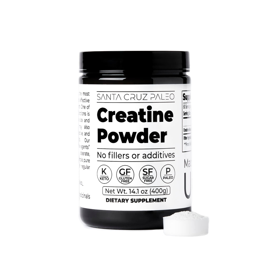 Santa Cruz Paleo, Creatine Monohydrate Powder Micronized, Unflavored Pre Workout and Muscle Support Supplement, Gluten Free Keto, Mix with Water or Shakes