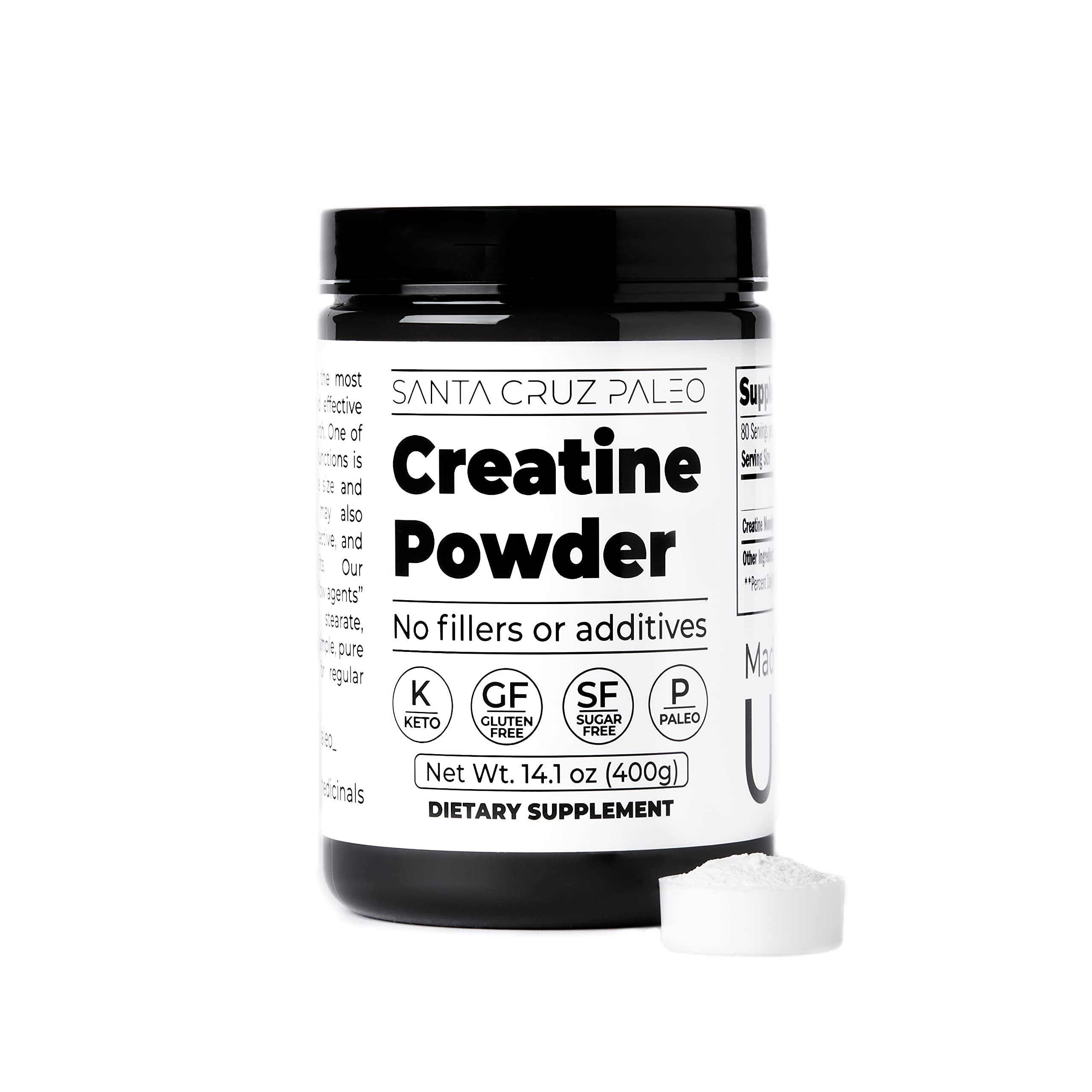 Santa Cruz Paleo, Creatine Monohydrate Powder Micronized, Unflavored Pre Workout and Muscle Support Supplement, Gluten Free Keto, Mix with Water or Shakes
