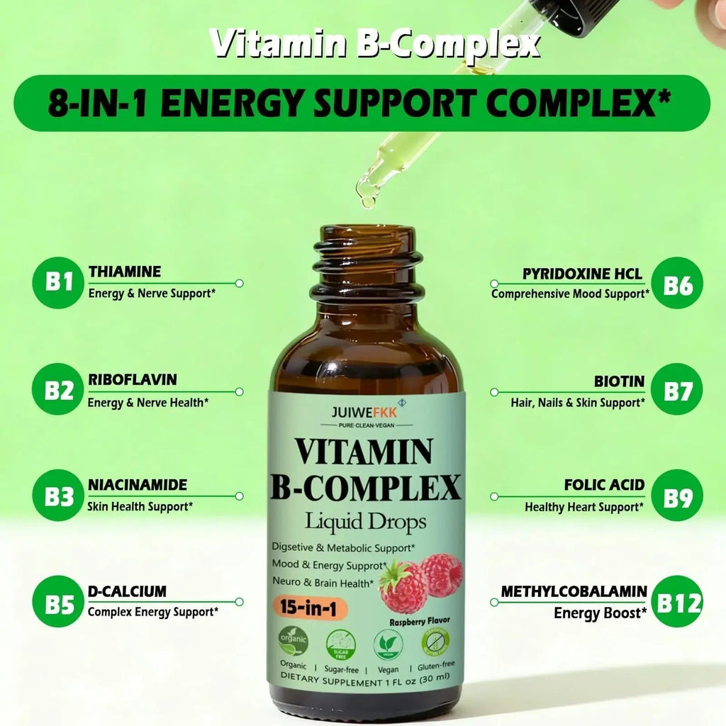 Vitamin B Complex Liquid Drops for Women Men & Kids, 15-in-1 VIT B Complex with Vitamin C B12 B6 B1 Niacin Folate Magnesium JUIWEFKK Au supplements