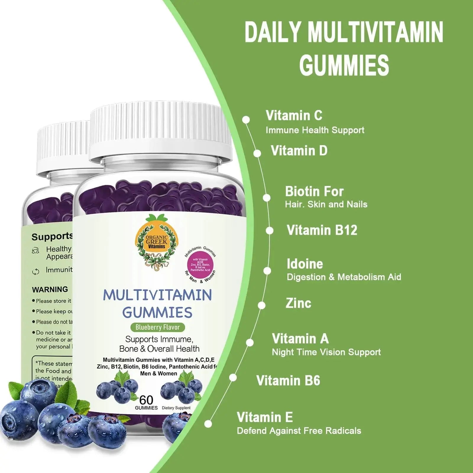 Organic Greek® Multivitamin Gummies with Vitamin A, C, D, E, Zinc, B12, Biotin, B6, Iodine, Pantothenic Acid for Men & Women Organic Greek Au supplements